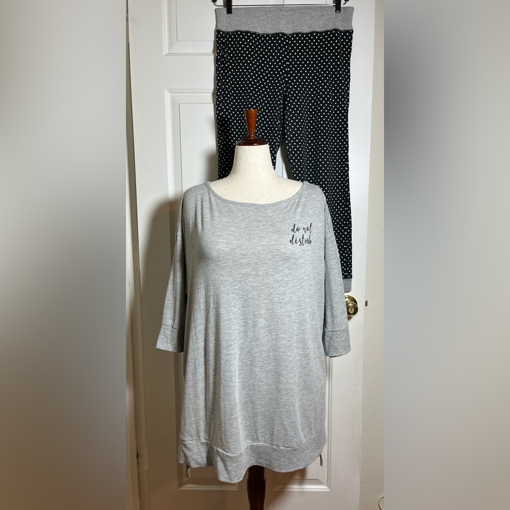 Lane Bryant Cacique 2-Piece Pajama Set – “Do Not Disturb” Top & Polka Dot Pants